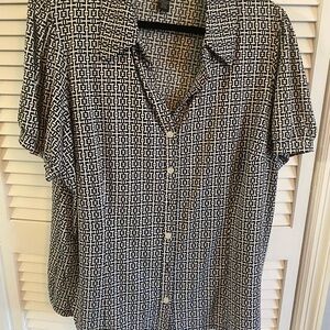 INC Black and White Blouse with Button Front Plus Size 2X